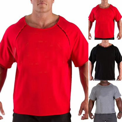 Men'S Cotton Casual T Shirts Fitness Men Bodybuilding Shirt Batwing Sleeve Rag Shirt Gym Wear Muscle Running T-Shirt round Neck