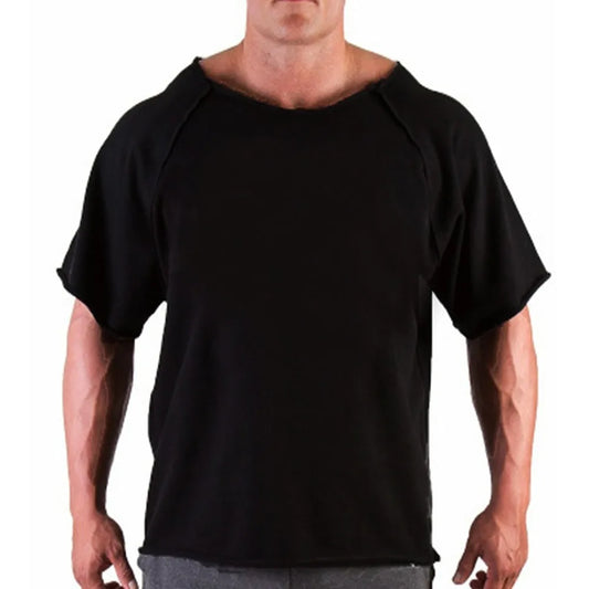 Men'S Cotton Casual T Shirts Fitness Men Bodybuilding Shirt Batwing Sleeve Rag Shirt Gym Wear Muscle Running T-Shirt round Neck