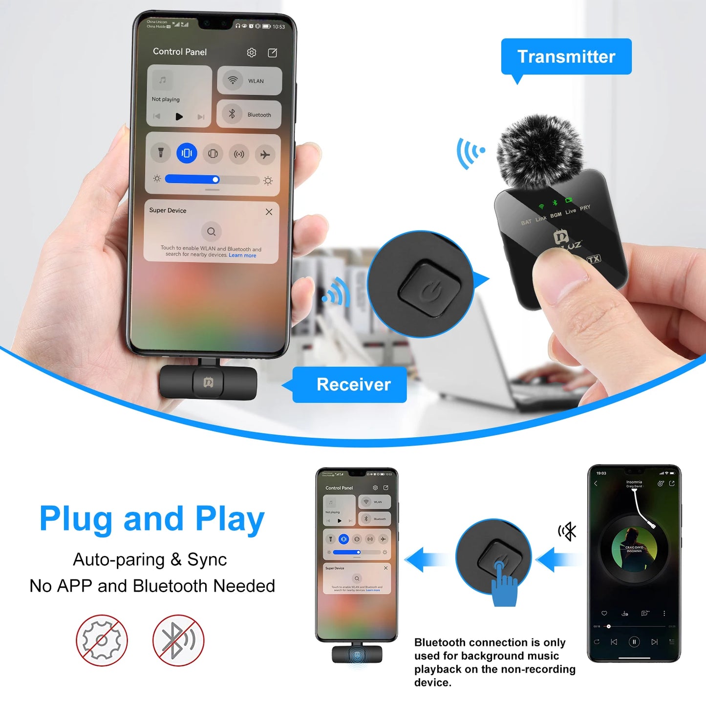 2.4G Wireless Lavalier Microphone Live Broadcast Gaming Microphone for Iphone Type-C Android Camera Audio Video Foryoutube