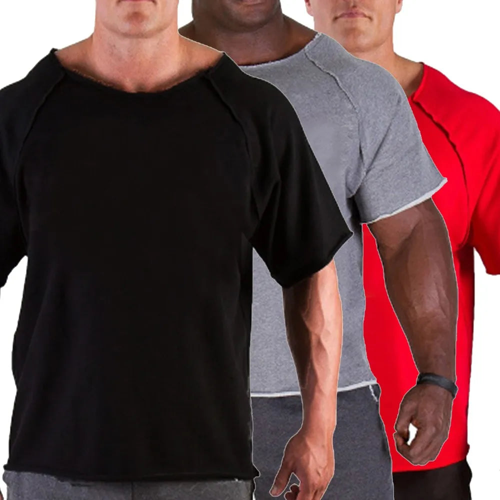 Men'S Cotton Casual T Shirts Fitness Men Bodybuilding Shirt Batwing Sleeve Rag Shirt Gym Wear Muscle Running T-Shirt round Neck