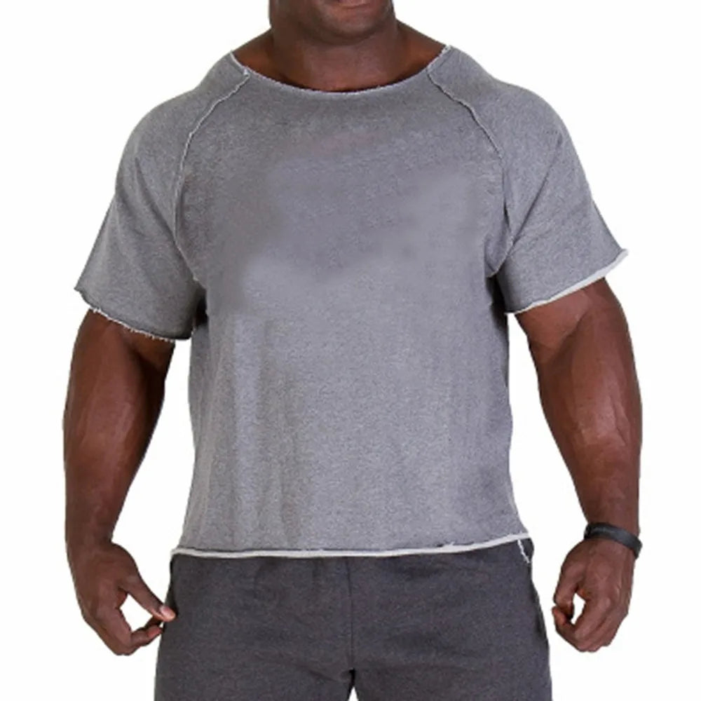 Men'S Cotton Casual T Shirts Fitness Men Bodybuilding Shirt Batwing Sleeve Rag Shirt Gym Wear Muscle Running T-Shirt round Neck